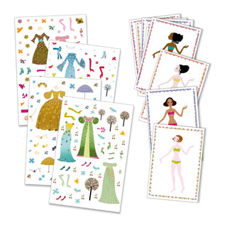 Djeco siirtokuva paperinuket Dresses through the seasons